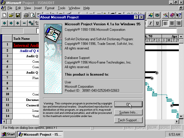 Microsoft Project 4.1 - About